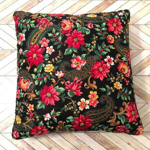 Vintage Red & Green Paisley Poinsettia Christmas Novelty Quilted Print Pillow
